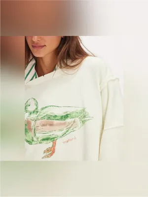 NWT Free People We The Free Graphic Camden Pullover - duck combo mallard - Large thumbnail 4