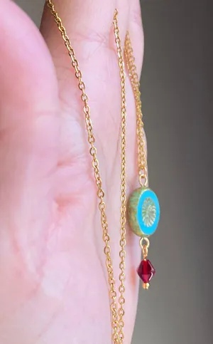 retro vintage chic whimsical style quality Czech glass bead simple necklace🩵 thumbnail 5