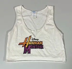 Disney White ‘Hannah Montana’ Y2K Graphic Tank Crop Top T-Shirt Tee Size S 🎤✨ thumbnail 1