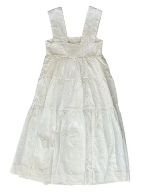 By Anthropologie Women’s Square Neck Eyelet White Lace Tiered Midi Dress Sz XXS thumbnail 6