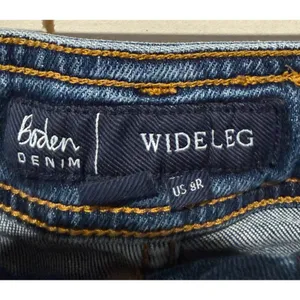 Boden High Waist Wide Leg Cropped Jeans Size 8R Blue Dark Wash Denim Frayed Hem thumbnail 4