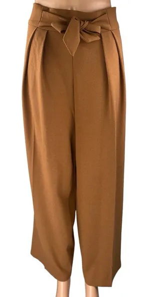 7th Avenue Women's Brown Pleated High Waisted Wide Leg Trousers Dress Pants Sz L thumbnail 1
