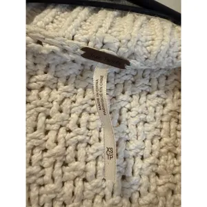 Free People Womens Chunky Cable Knit Cropped Cardigan Sweater Cream Ivory XS thumbnail 3