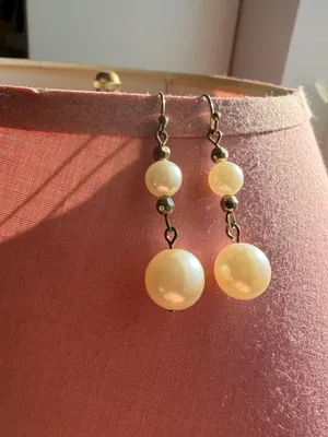 Vintage Faux Pearl and Silver Tone Beaded Dangle Earrings thumbnail 5
