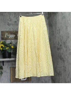 NWT Aqua Cotton Maxi A-Line Eyelet Skirt AQ9697 Butter Yellow M thumbnail 3
