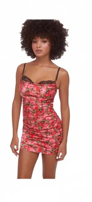 For Love & Lemons Madeline Mini Dress Peekaboo Satin Floral Women's Size Large thumbnail 1