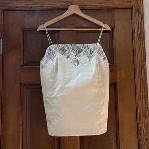 FAITHFULL Etienne Lace Trimmed Faille Camisole in Off White Size 4 thumbnail 2