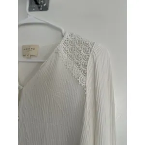 EUC Sézane Clém Sz38 White Long Sleeve Ecru Shirt Lace Details Textured Business thumbnail 6