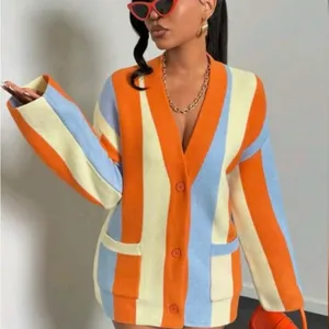 Anrabess orange & Blue chunky striped button cardigan Oversized size small thumbnail 14