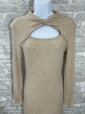 Maurices Beige Ribbed Long-Sleeve Midi Dress with Cutout thumbnail 2