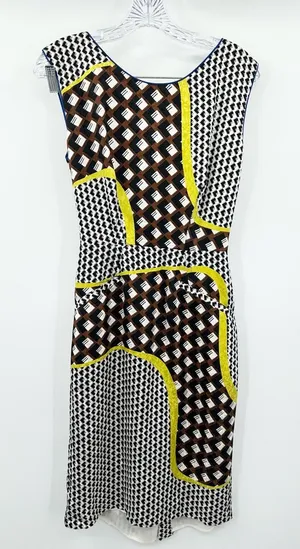 Anthropologie Corey Lynn Calter‎ Geometric Abstract Mini Dress Yellow/Brown SZ 6 thumbnail 1