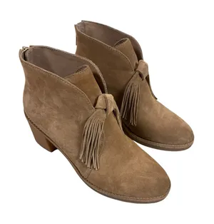 UGG‎ Brown Suede Tassel Ankle Boots Block Heel Boho Western 10 thumbnail 1