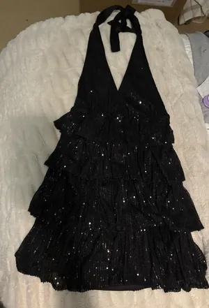 Black sparkly tiered mini dress thumbnail 2