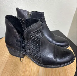 Roan by Bedstu Antonia Leather Ankle Boots 8 Black Lace Up Side Zip Block Heel‎ thumbnail 1