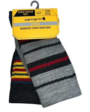 Carhartt Classic Midweight Stripe Crew Socks Women’s Size 7-9.5 2 Pairs thumbnail 1