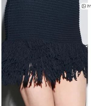 ZARA Fringe Dress Navy Blue thumbnail 2