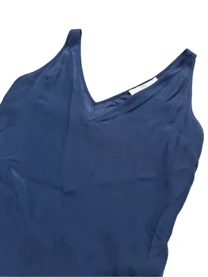 Amanda Uprichard Women’s Size M Navy Blue V-Neck Silk Mini Tank Dress thumbnail 2