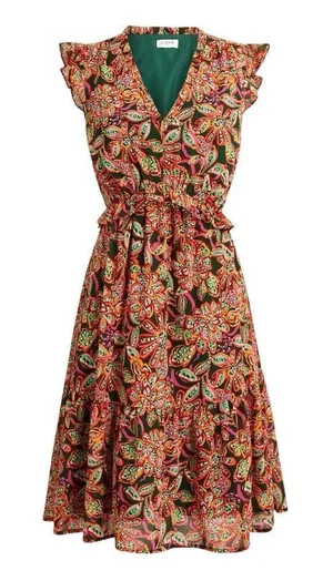J Crew Floral Ruffle V Neck Mini Dress Sz 6 thumbnail 1