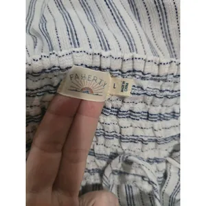 Faherty Linen Dress Womens L Maxi Isha Blue White Striped Smocked EUC thumbnail 2