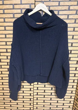 Free People Black Chenille Cowl Neck Sweater Size‎ Small thumbnail 1