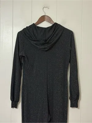 Savage X Fenty Sleep & Shine Hooded Jumpsuit Black Glitter Sz S Zip Front Lounge thumbnail 12