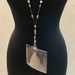 Brown Gold Amber AB beaded ID Badge Holder/Lanyard 40" thumbnail 8