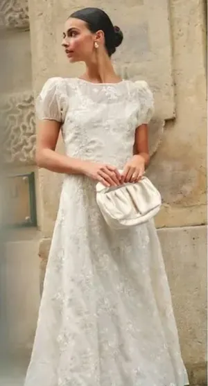 Lulus Elfrieda Cream Floral Embroidered Puff Sleeve Midi Dress thumbnail 1