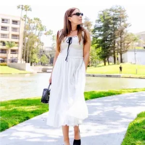 Kimchi Blue Olivia Smocked Midi Dress Small White Ribbon Milkmaid Cottagecore thumbnail 5