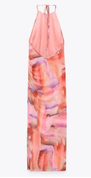 ZARA midi dres mesh fitted pink casual summer party drapped ruched tulle thumbnail 11