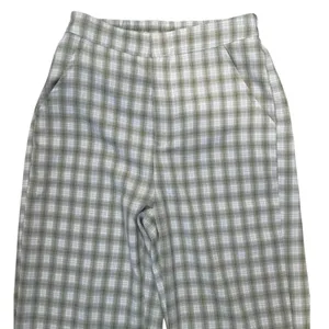 Princess Polly Plaid Wide Leg Pants Sage Green White High Waisted Side Slit Sz 2 thumbnail 4