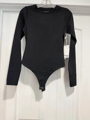 Good American Scuba Scoop Neck Long Sleeve Bodysuit Black Size M. thumbnail 3