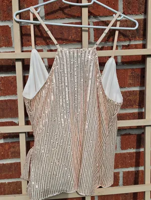 Grace Karin Rose Gold sequin Camisole Wrap top with Tie Side Small thumbnail 6