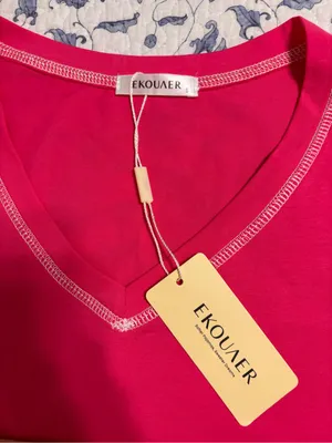Ekouaer women’s size Small Hot Pink Pajamas shorts and short sleeve top COTTON thumbnail 3