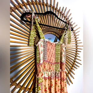 Abel the Label Bohemian Multicolor Patchwork Smocked Maxi Dress with Tie Straps thumbnail 14