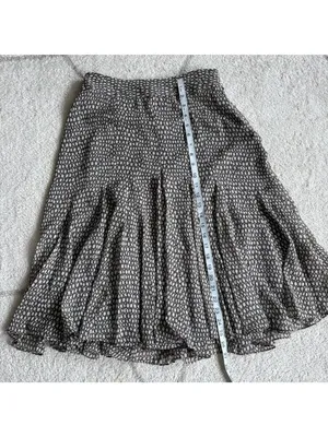 Charter Club Brown Cream Printed Pleated Midi 100% Silk Skirt Lined Flowy Sz 6 thumbnail 3