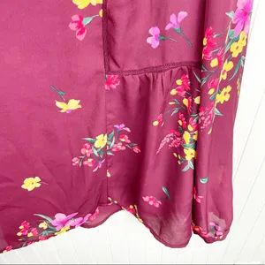 Old Navy Women's Burgundy Maroon Floral Tunic Top Flowy Blouse Size Large thumbnail 6