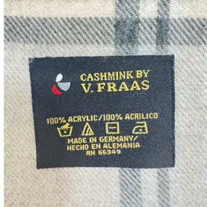 V Fraas Cashmink‎ Plaid Scarf Beige Black White Fringe Made in Germany thumbnail 2