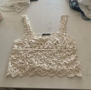 Crochet Beige Tank Top Tan thumbnail 1