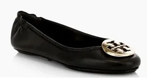 Authentic Tory Burch Claire Black Size 6.5 7 Ballet Flats‎ Gold Logo Medallion thumbnail 1