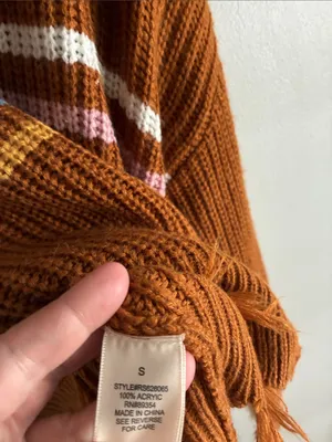 No Comment Distressed Oversized Sweater Brown Stripe Chunky Knit Size S thumbnail 4