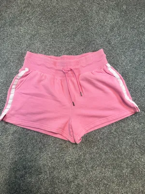 Yogalicious Pink Terry Loop Athletic Shorts with White Side Stripes, Large thumbnail 2