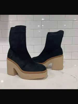 Free People Black Sock Platform Boots with Tan Crepe Heel thumbnail 4