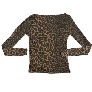 H&M Leopard Print Top Womens Medium Brown Long Sleeve Boat Neck Stretch Fitted thumbnail 8
