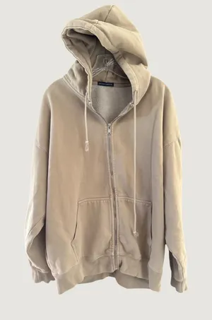 Brandy Melville Y2k Oversized Zip Up Hoodie Tan Beige Fleece Lined One Size thumbnail 1