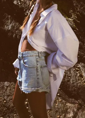 Zara high rise denim shorts thumbnail 1