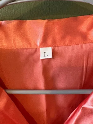 Coral Satin Button Front Pajama Set Pink Size L thumbnail 4