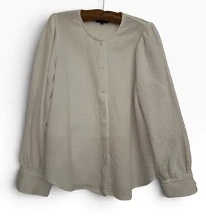 VICI White Cotton Gauze Puff Sleeve Button Down Blouse Top S Coastal Grandma thumbnail 1