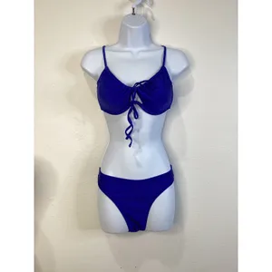 Zaful Royal Blue Tie underwire Front Ruched Bikini Set‎ High Leg 2pcs M Swimsuit thumbnail 3