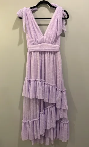 Vici Asymmetric Skirt Tie Strap Polka Dot Tie Back Detail Midi Dress Lavender Purple thumbnail 4