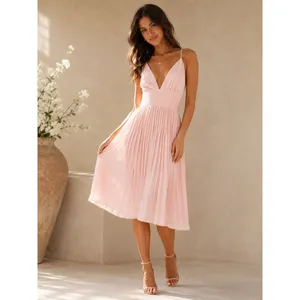 Lulus Love Me To The Moon Light Pink Pleated Criss-Cross Open Back Midi Dress XS thumbnail 3